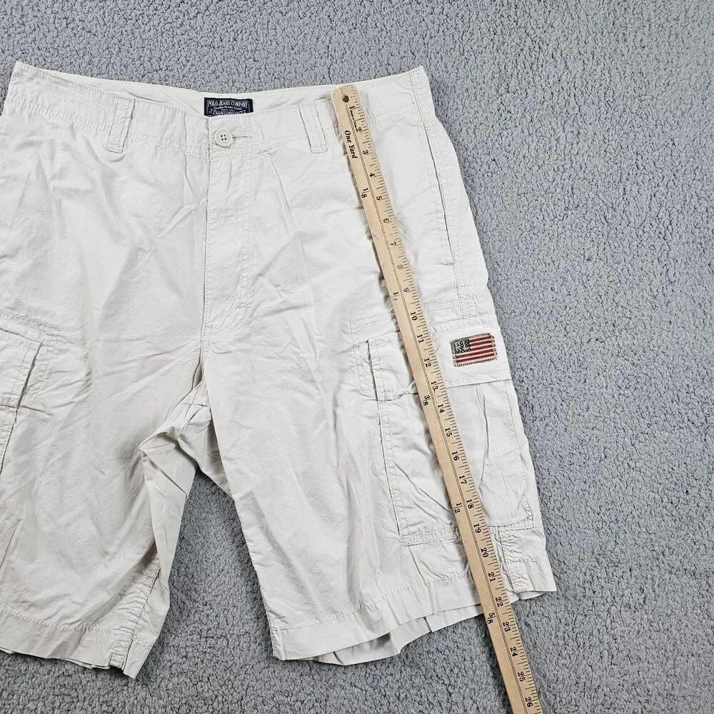 Vintage Polo Jeans Co Short Mens 34 Cream Cargo Military 90s Skater Baggy Casual
